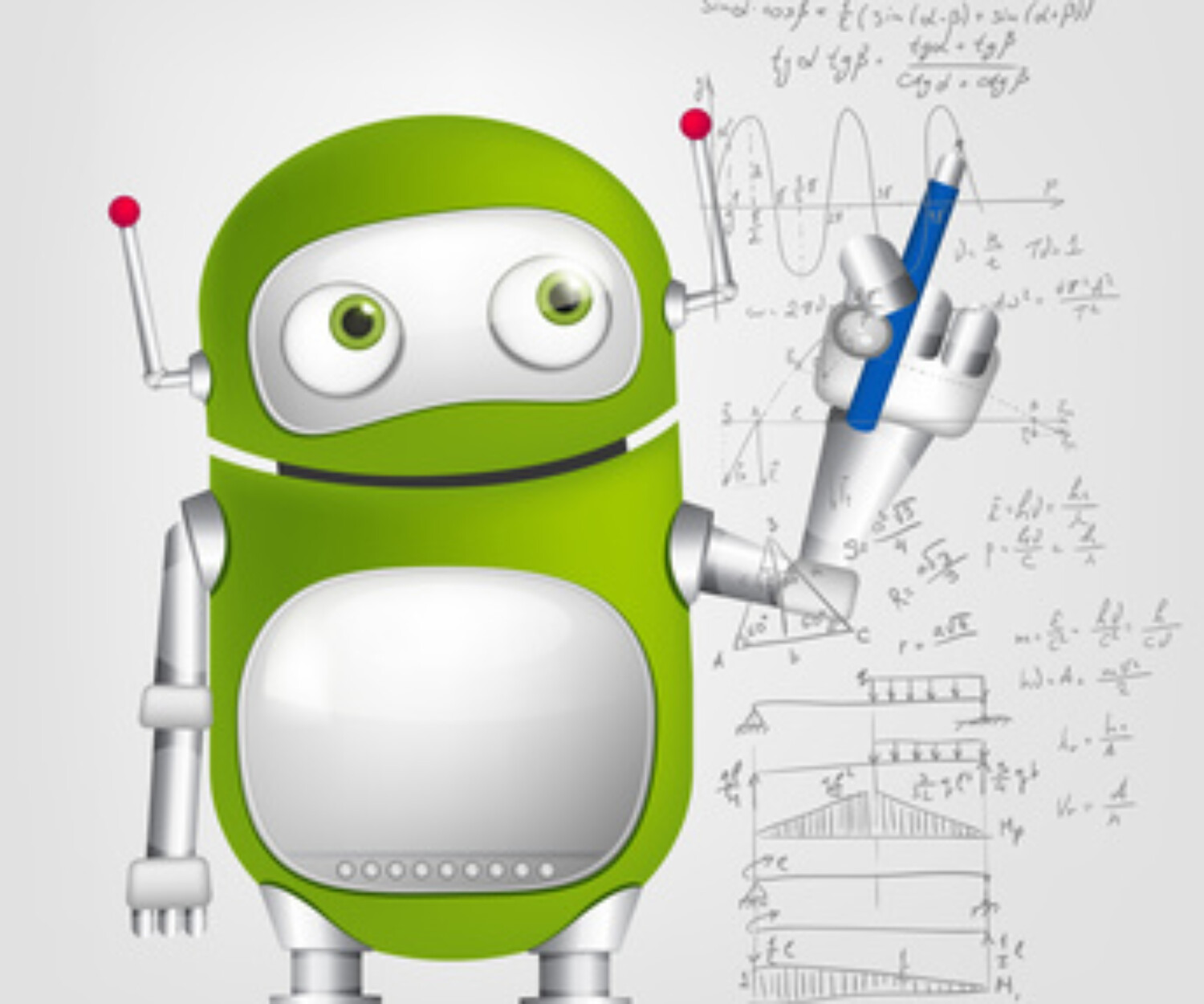 Cartoon Character Cute Robot Isolated on Grey Gradient Background. Writer. Vector EPS 10.